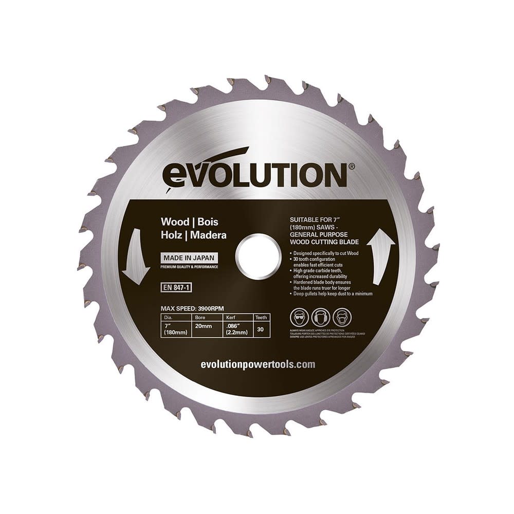 Evolution Power Tools 7″ x 30T Wood Cutting Circular Saw Blade - Flockneti