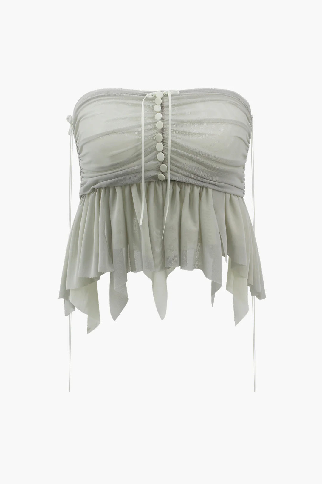 Mesh Button Bow Decor Ruched Asymmetrical Ruffle Skirt - Flockneti