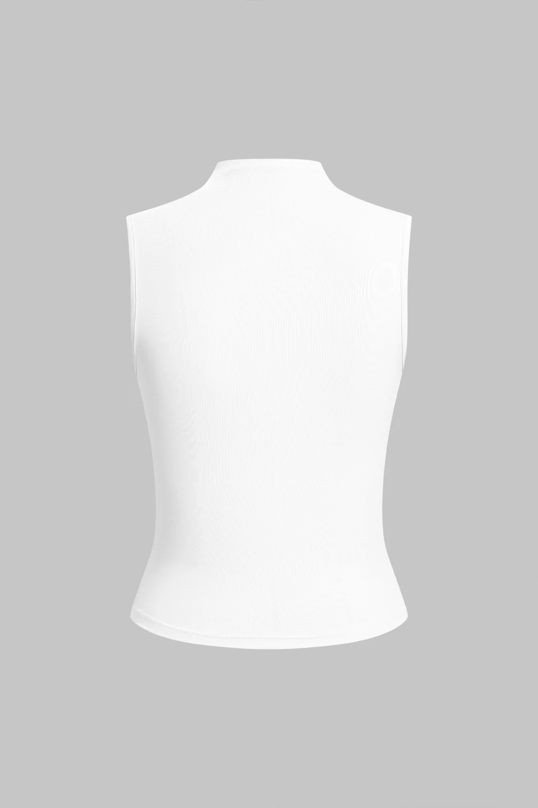 Solid Mock Neck Asymmetrical Ruched Tank Top - Flockneti