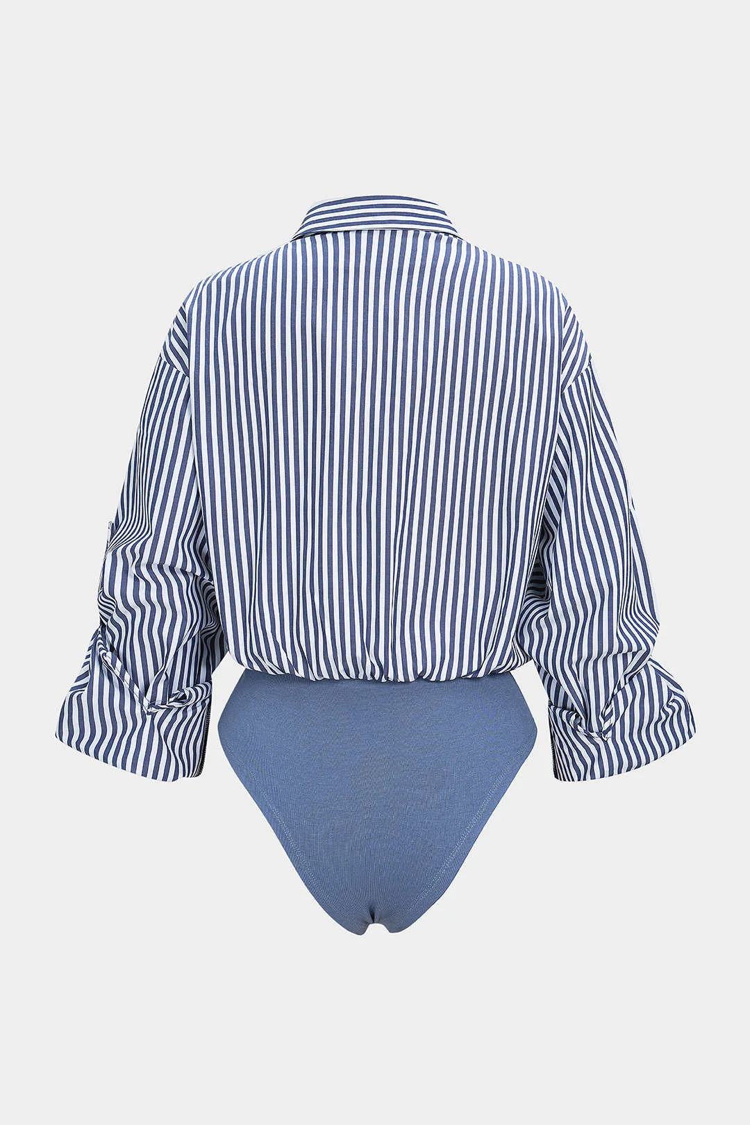 Stripes Print Button Patchwork Knotted Long Sleeve Bodysuit - Flockneti
