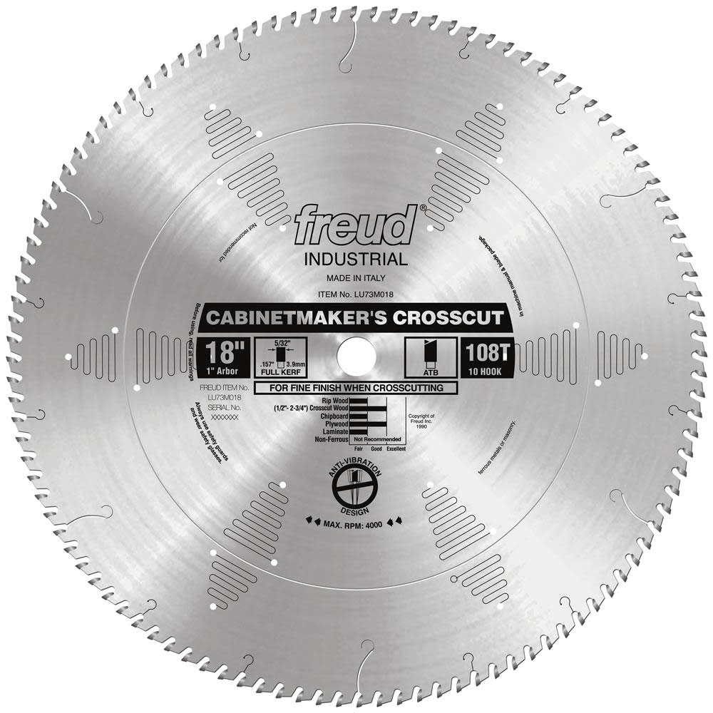 Freud 18 In. x 108T Cabinetmakers Crosscut Blade - Flockneti