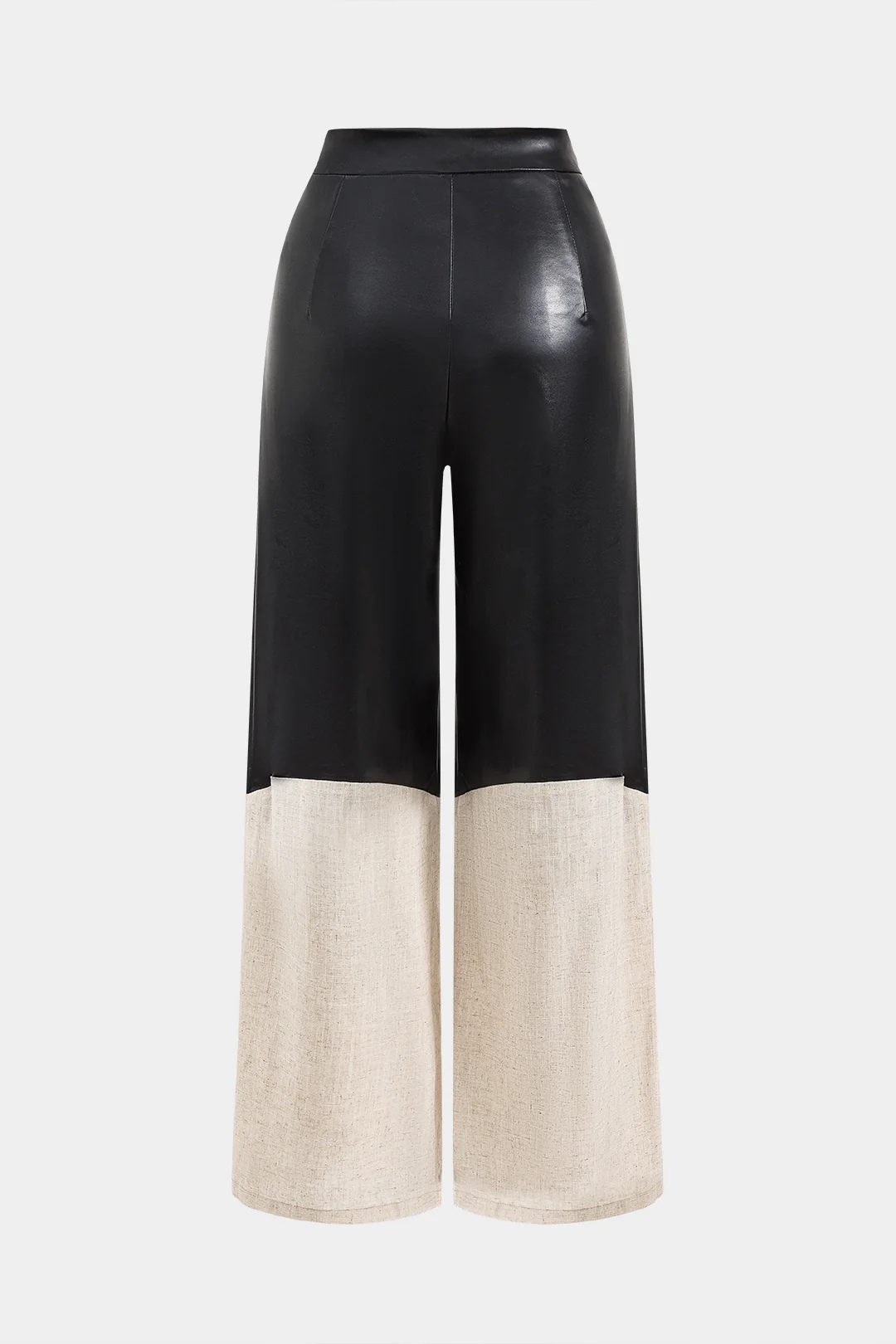 Faux Leather Linen High Waist Patchwork Trousers - Flockneti