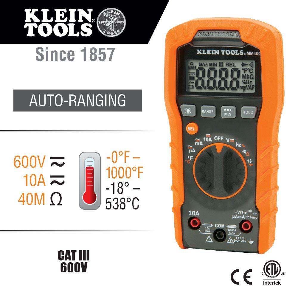 Klein Tools Digital Multimeter Auto-Range 600V - Flockneti