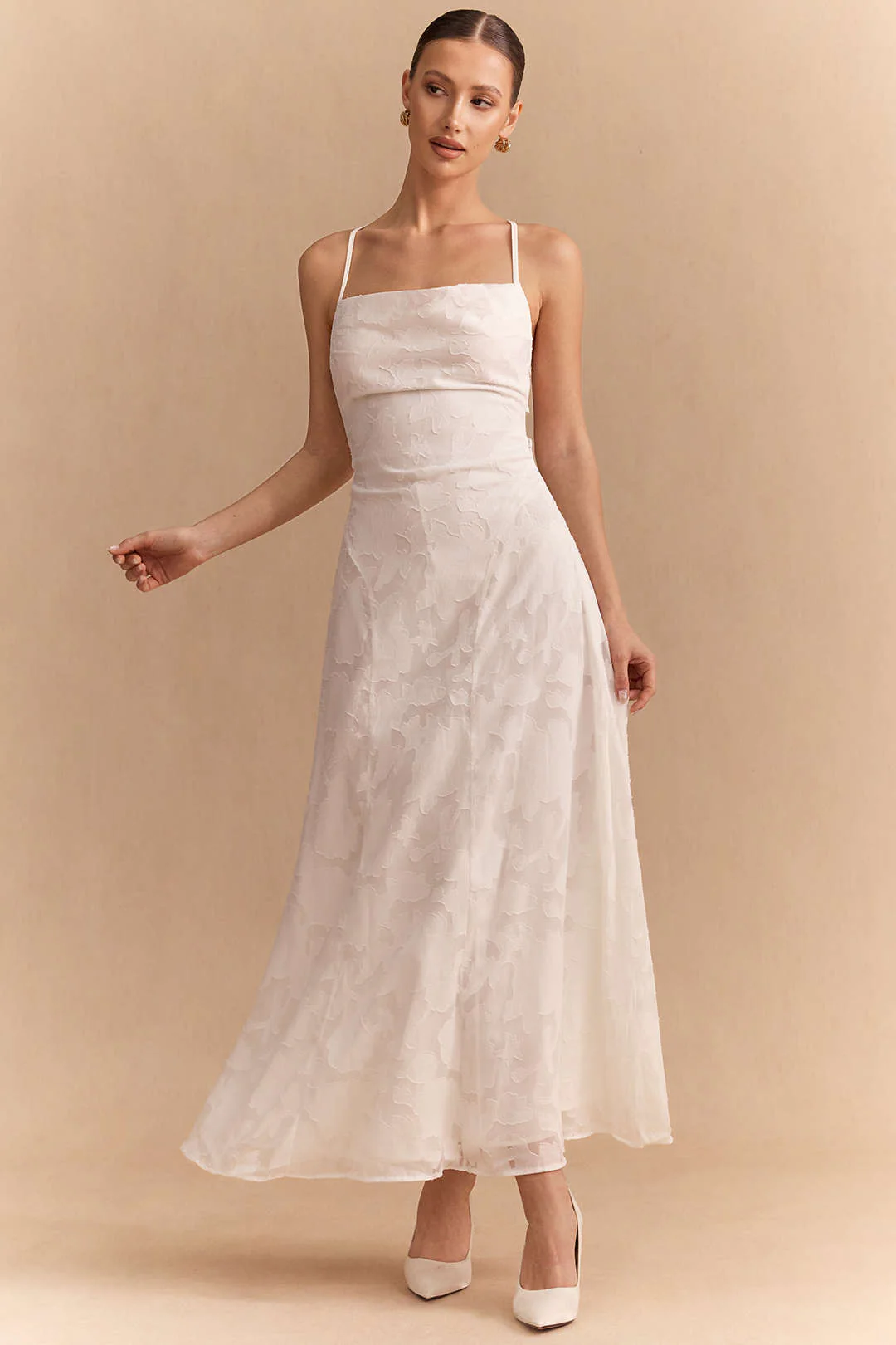 Jacquard Crossed Tie-Up Backless Sleeveless Maxi Dress - Flockneti