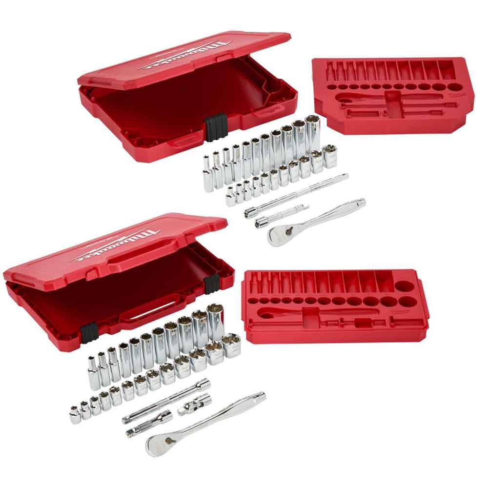 Milwaukee 54pc 1/4In & 3/8In Dr SAE Mechanics Socket Set Bundle - Flockneti