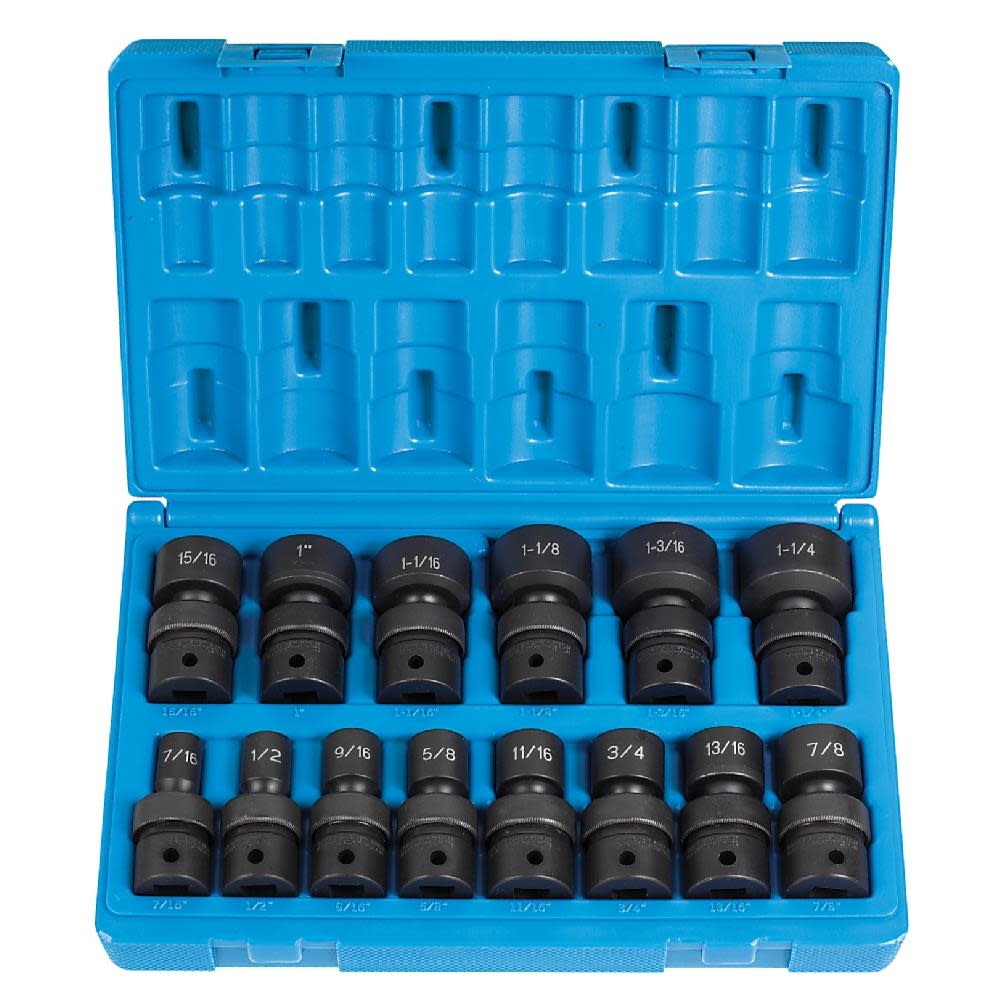 Grey Pneumatic 1/2″ Drive 14 Pc. Standard Length Fractional Universal Set - Flockneti