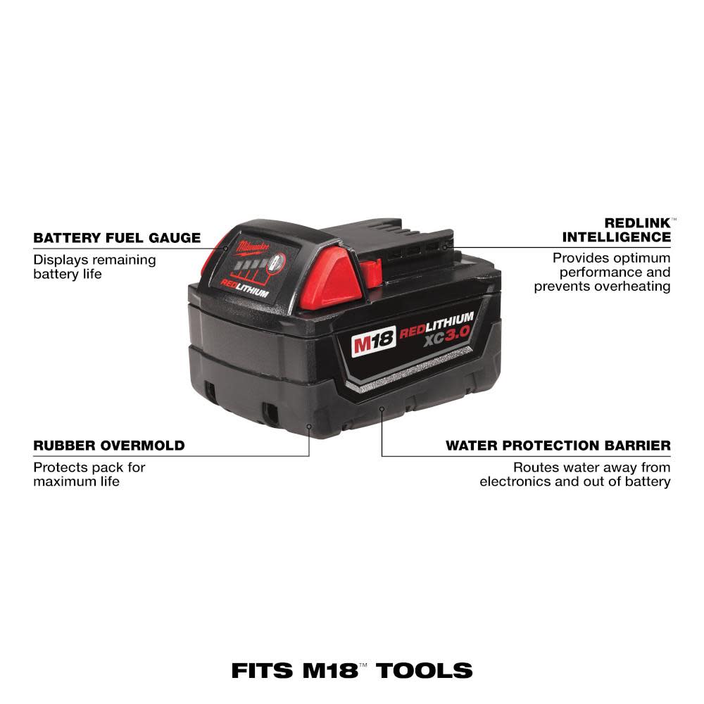 Milwaukee M18 REDLITHIUM High Capacity 3.0Ah Battery Pack (2 Piece) - Flockneti