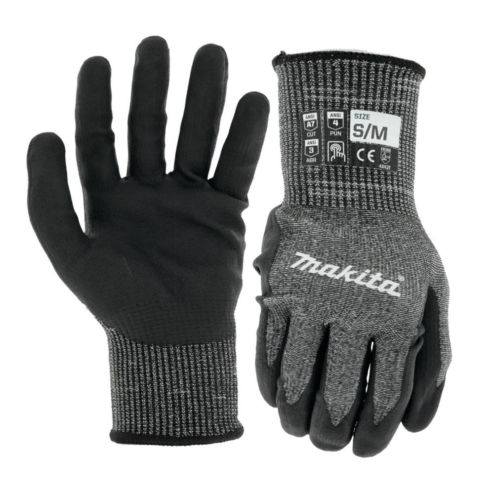 Makita Advanced FitKnit Gloves Cut Level 7 Nitrile Coated Dipped S/M - Flockneti
