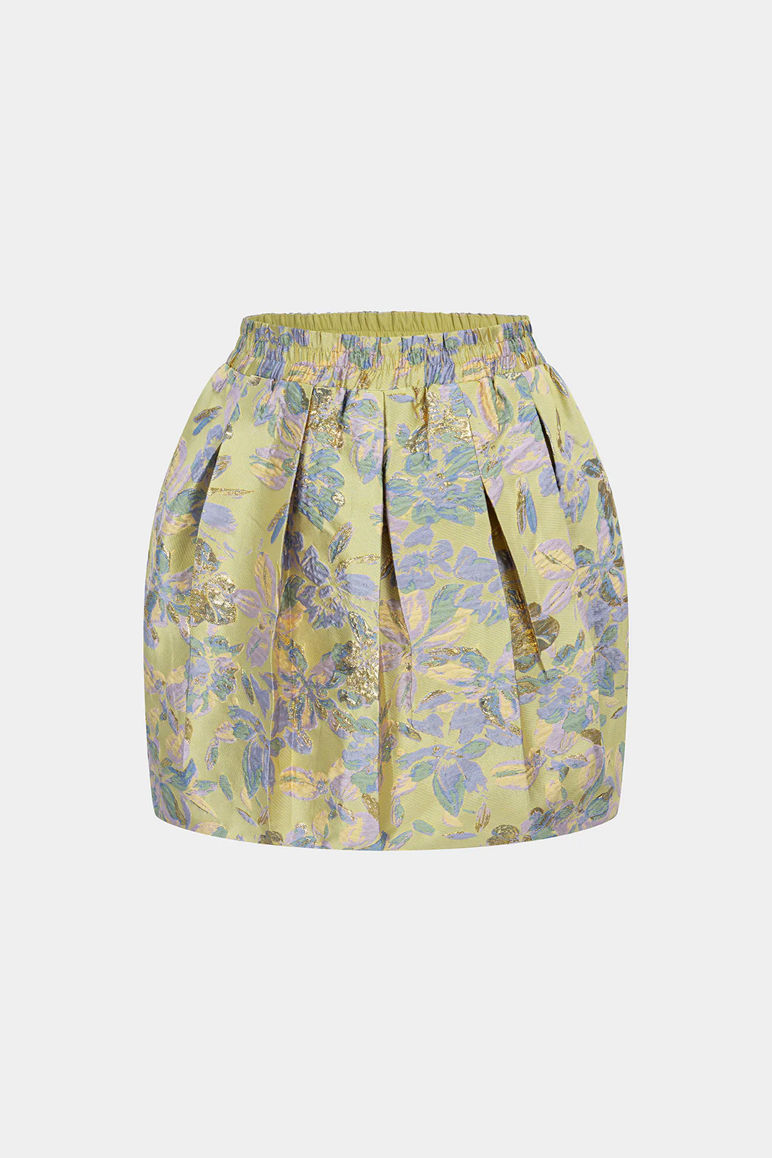 Floral Print Jacquard Shirred Waistband Skirt - Flockneti