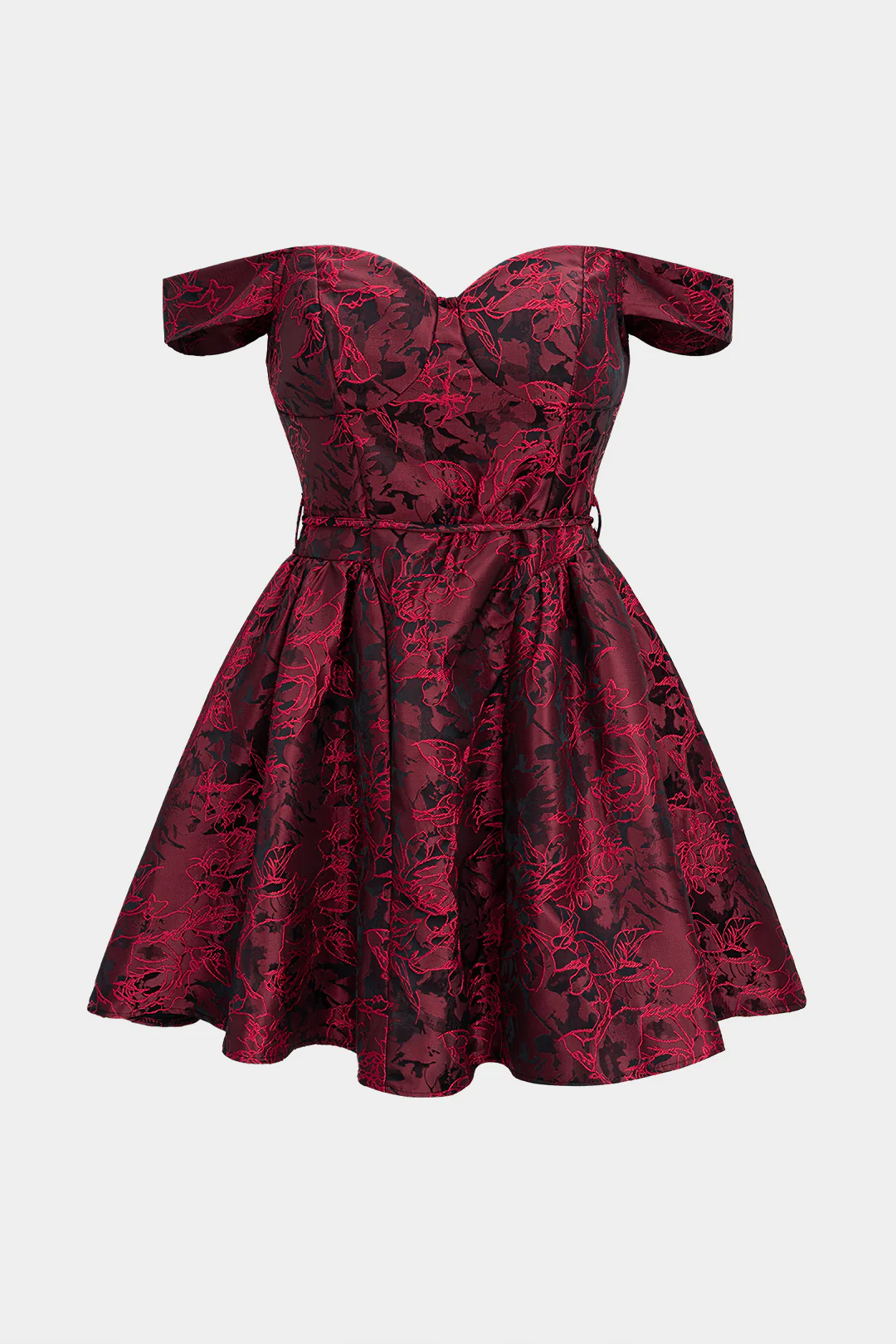 Floral Print Jacquard Off Shoulder Backless Sleeveless Mini Dress - Flockneti