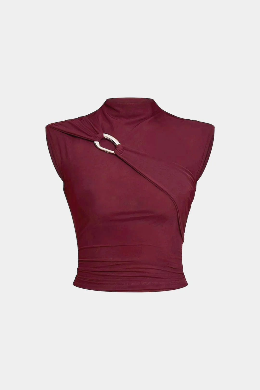 Mock Neck Metallic Decor Asymmetrical Tank Top - Flockneti