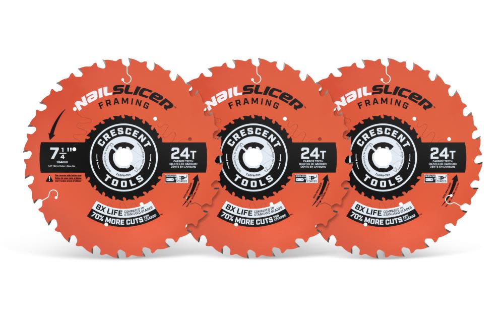 Crescent 7-1/4″ x 24-Tooth NailSlicer Framing Circular Saw Blade – 3 Pack - Flockneti