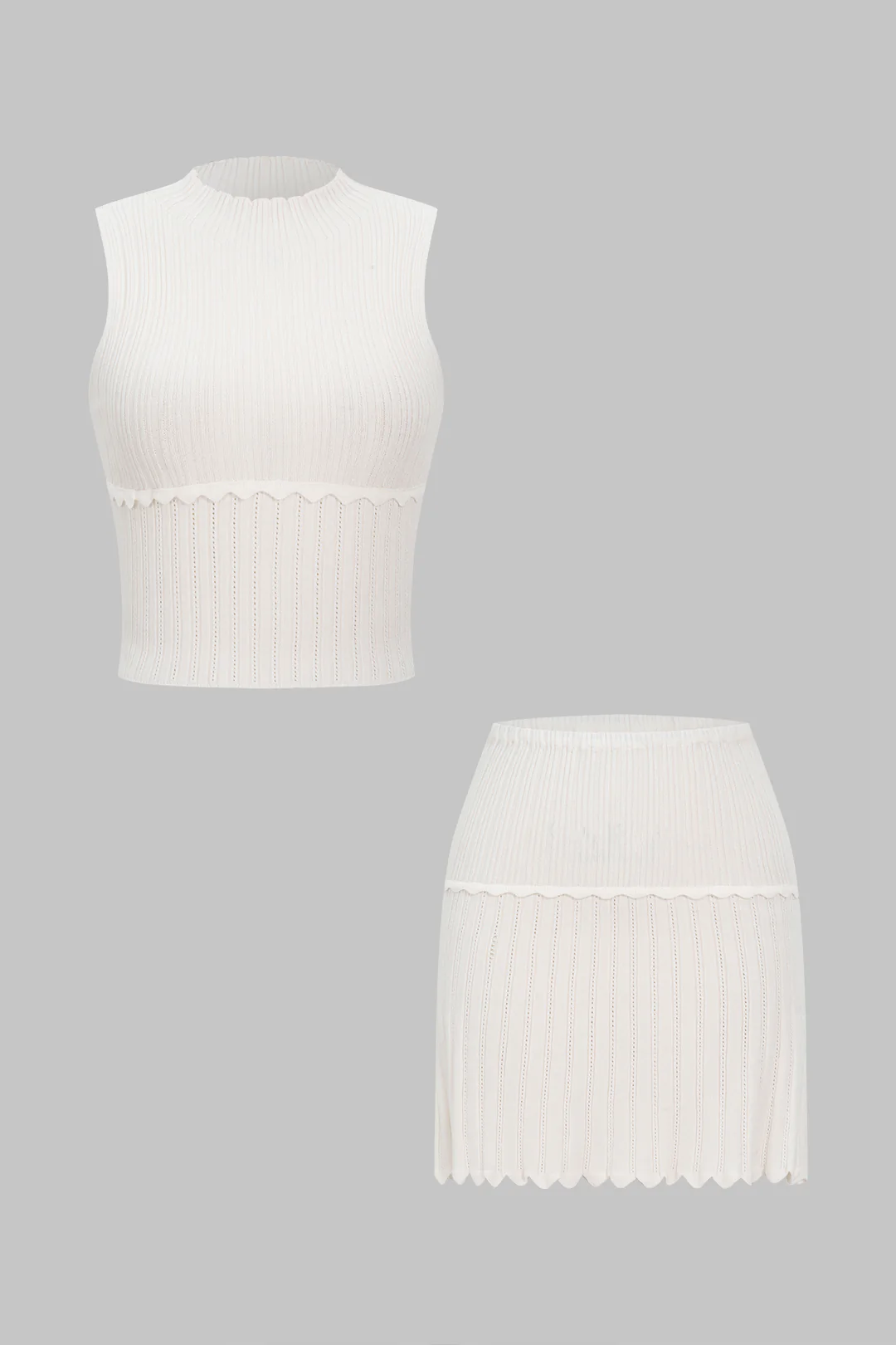 Knit Solid Round Neck Tank Top And Mini Skirt Set - Flockneti