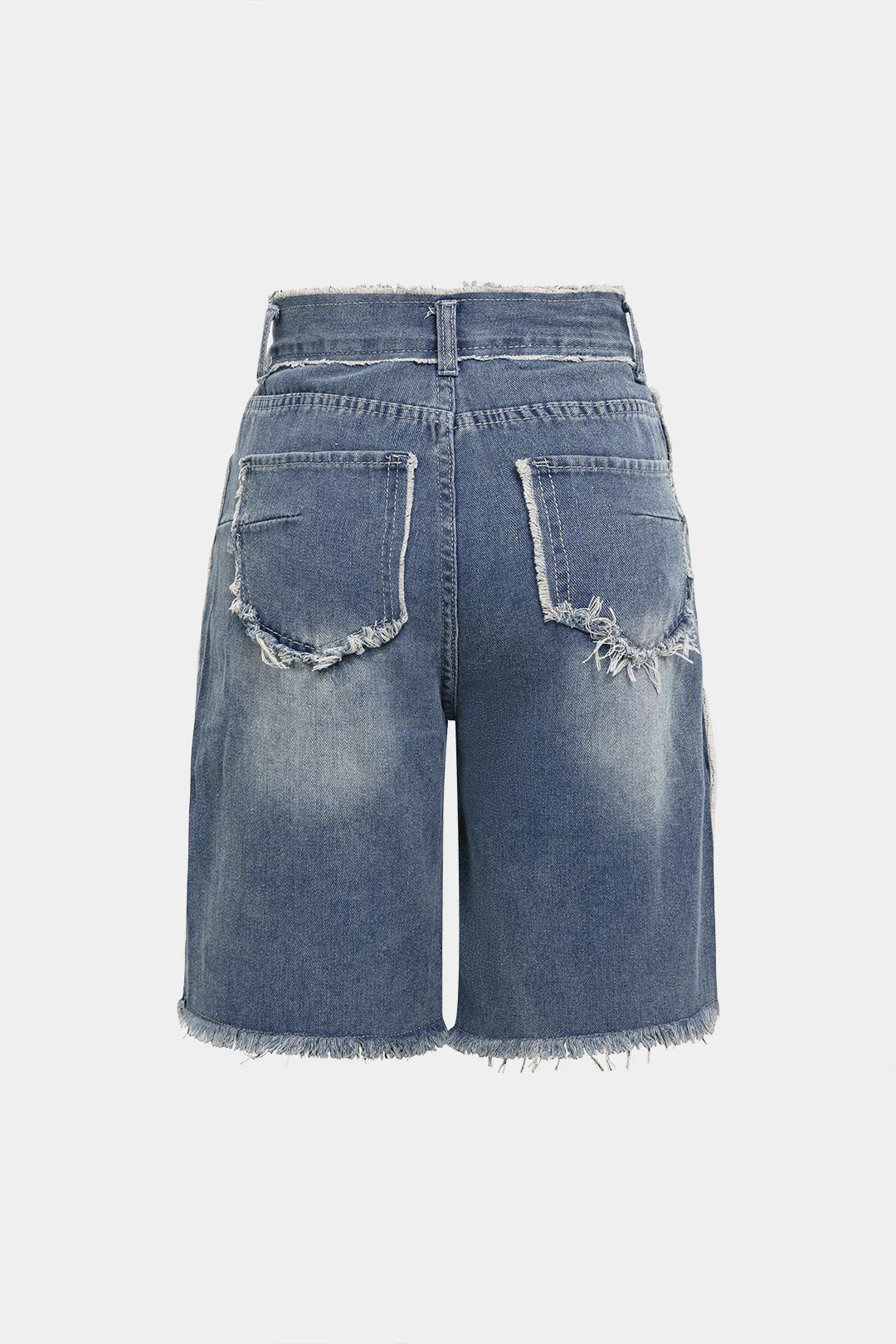 Denim Frayed High Waist Straight Leg Shorts - Flockneti