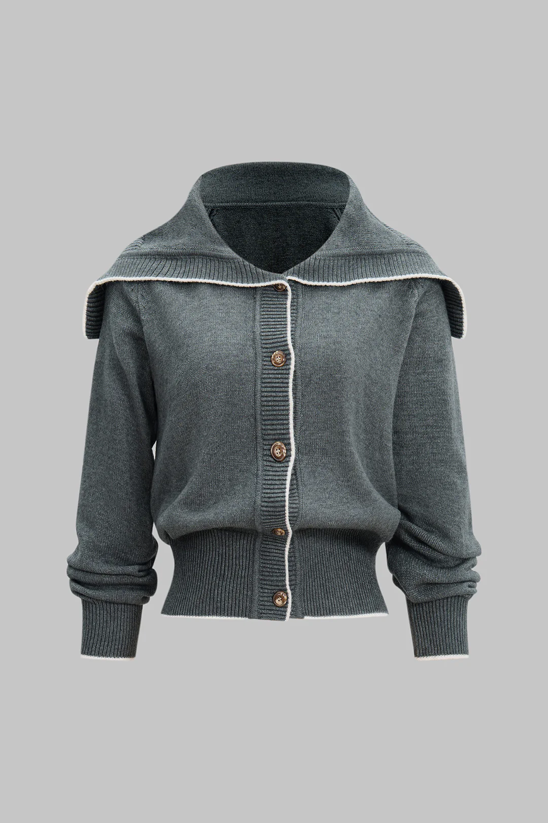 Wool Sailor Collar Button Long-Sleeve Top - Flockneti
