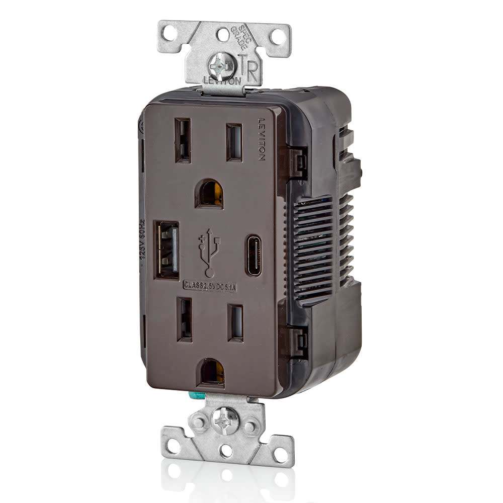 Leviton Outlet with USB Type A/C Charger 15A 125V 5-15R Brown - Flockneti