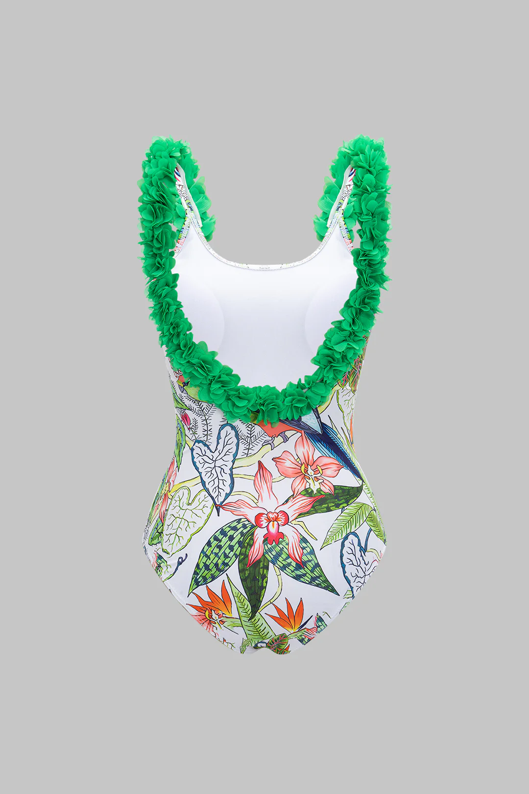 Pattern Print 3D Floral Decor Backless One-Piece Swimsuit - Flockneti