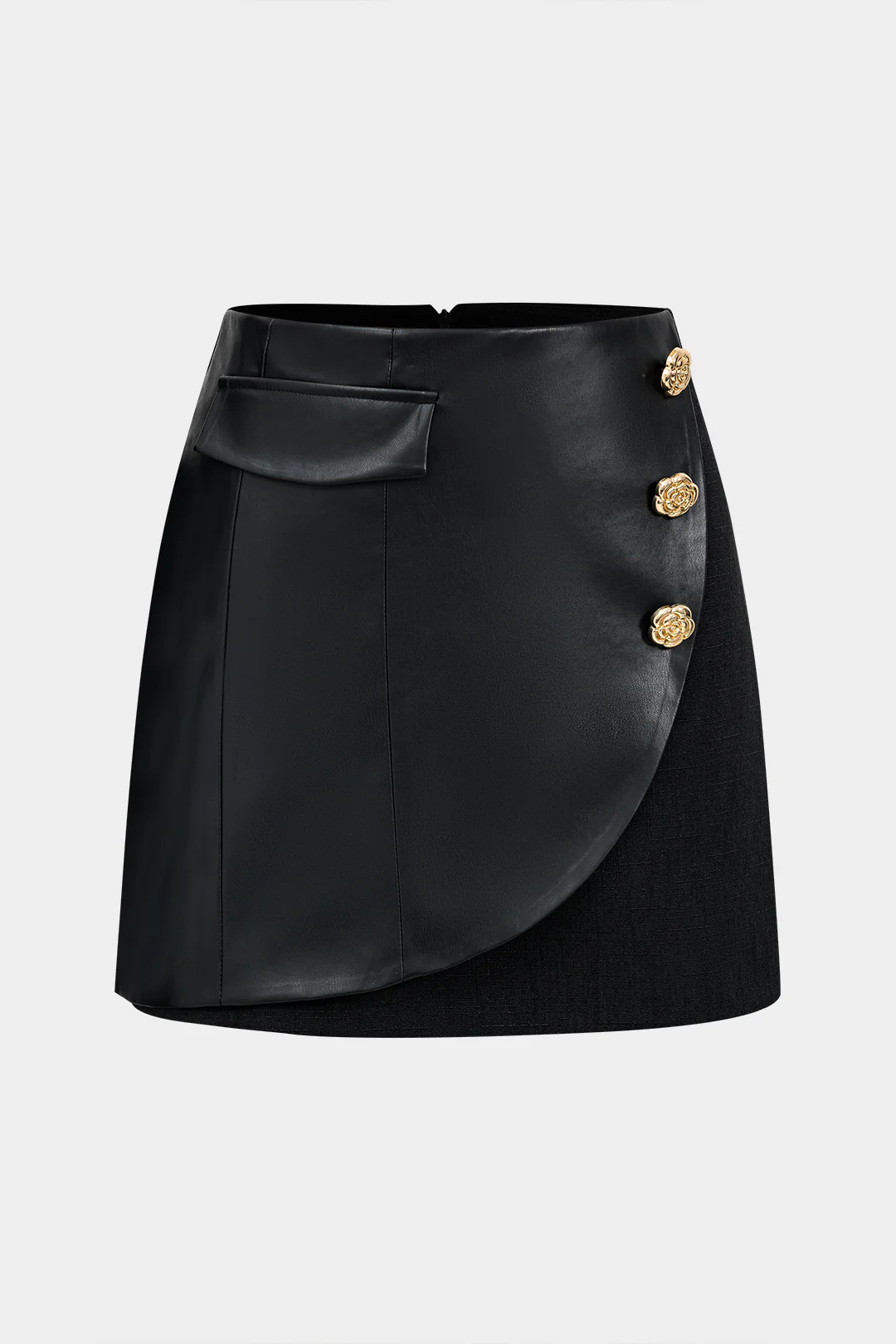 Faux Leather Button Mini Skirt - Flockneti