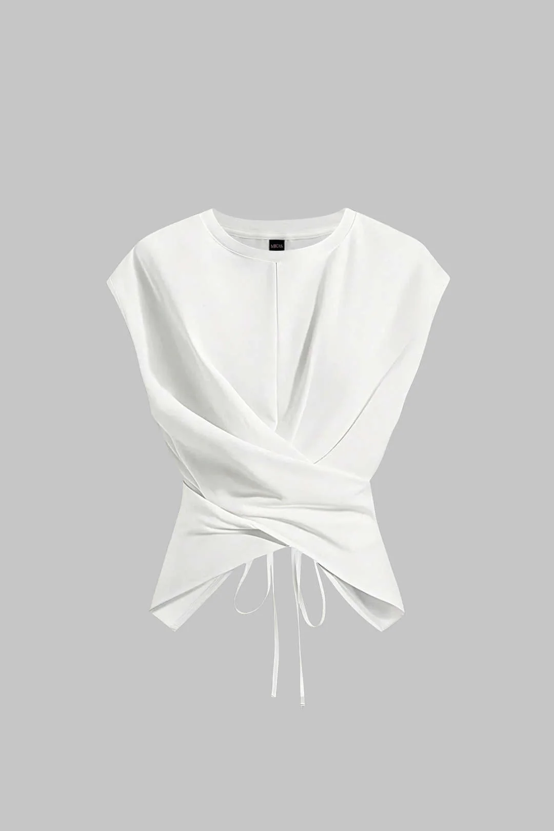 Solid Ruched Tie-Up Crossed T-Shirt - Flockneti