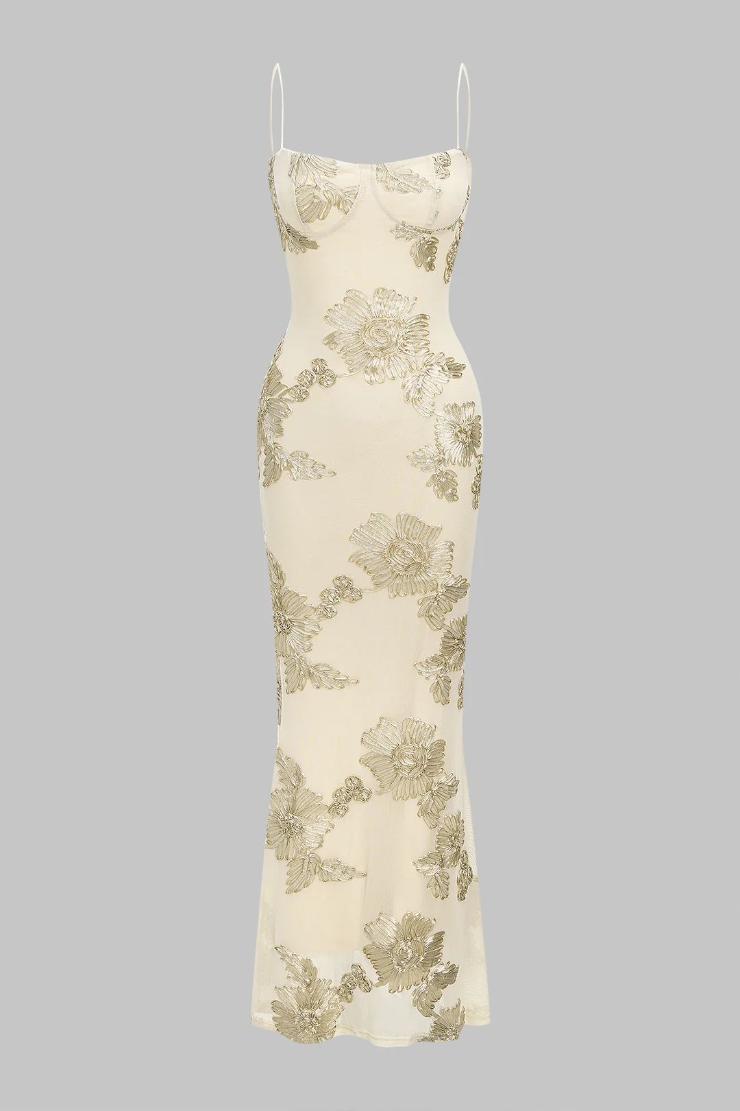 Floral Print Mesh Backless Tie-Back Sleeveless Maxi Dress - Flockneti