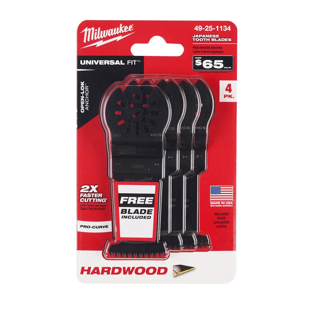 Milwaukee OPEN-LOK HCS Japanese Tooth PRO CURVE Hardwood Blade 3Pk + 1 Free Blade 1 3/8″ - Flockneti