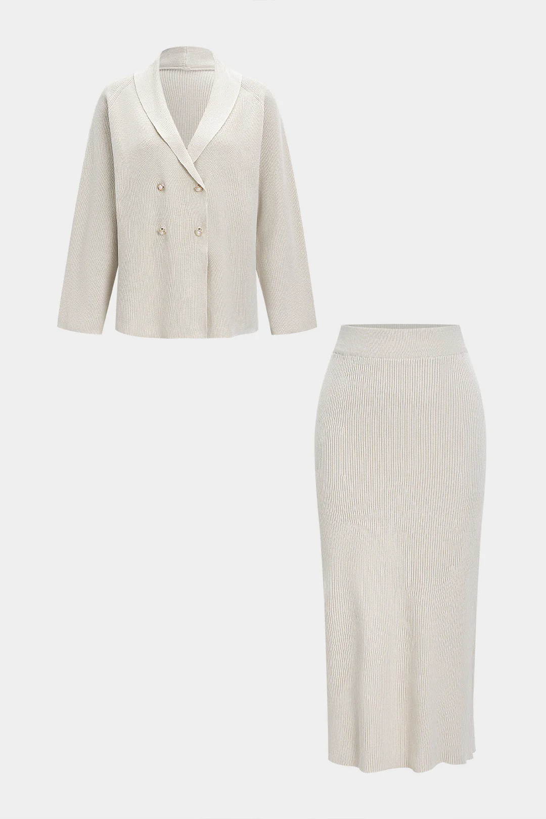 Knit Button Cardigan And Skirt Set - Flockneti