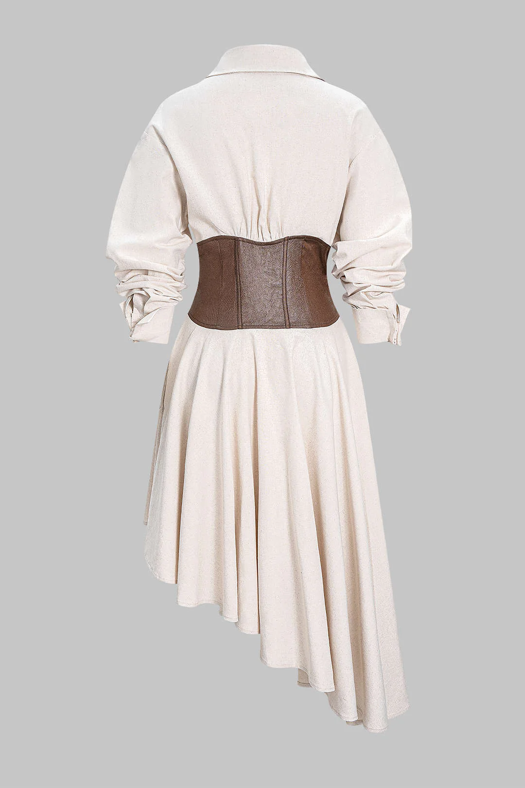 Faux Leather Patchwork Asymmetrical Hem Long Sleeve Maxi Dress - Flockneti