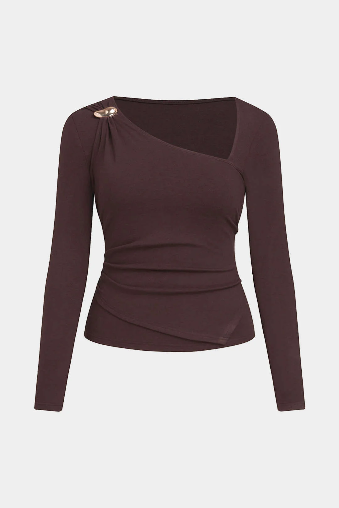 Plus Size Asymmetrical Neck Long-Sleeve Top - Flockneti