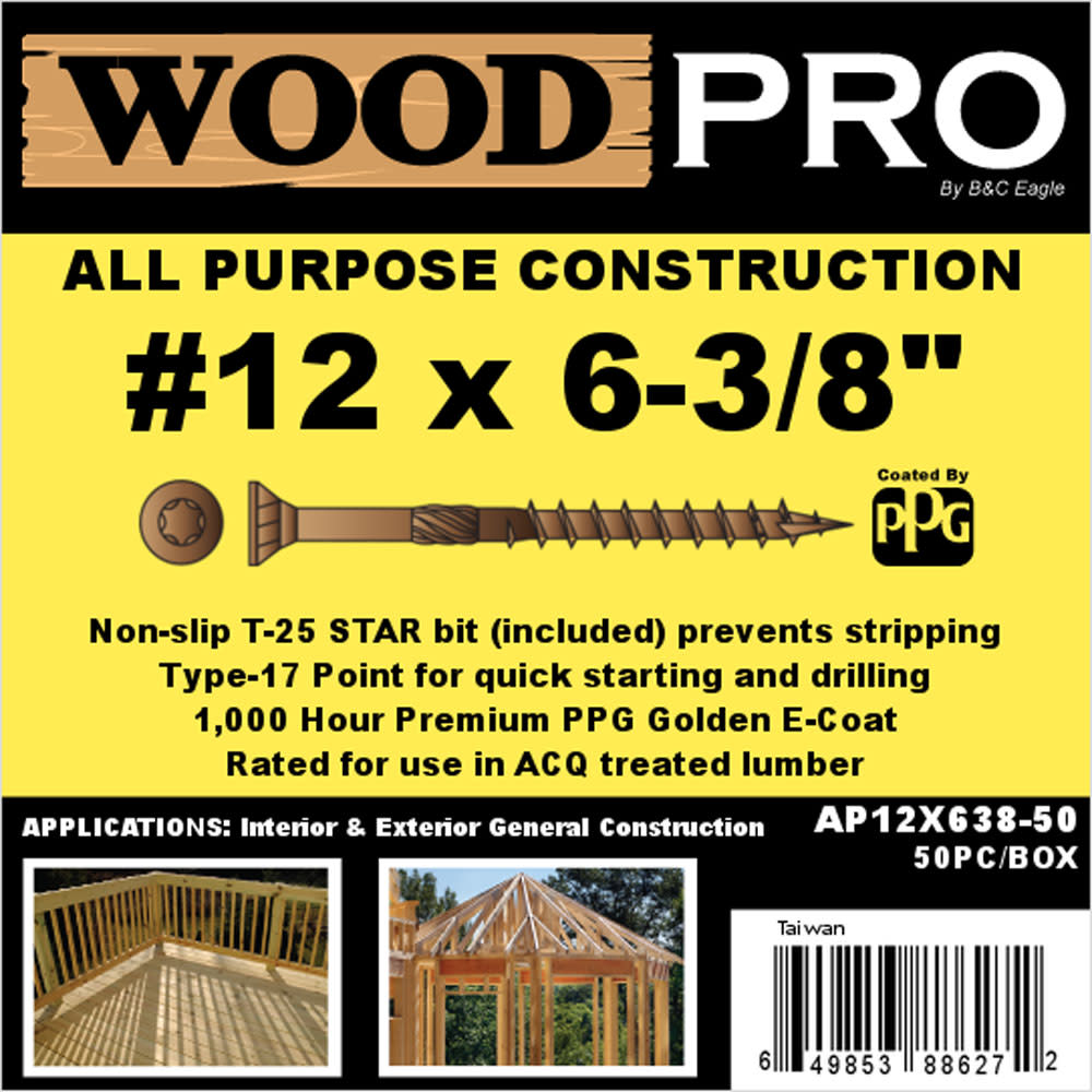 Woodpro (50) #12 x 6-3/8 In. All Purpose Wood Screws - Flockneti