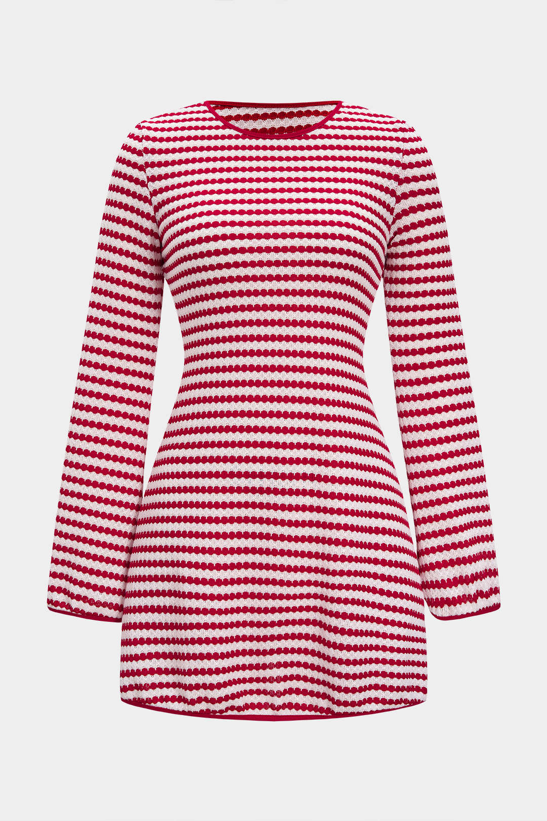 Stripes Print Knit Round Neck Long Sleeve Dress - Flockneti