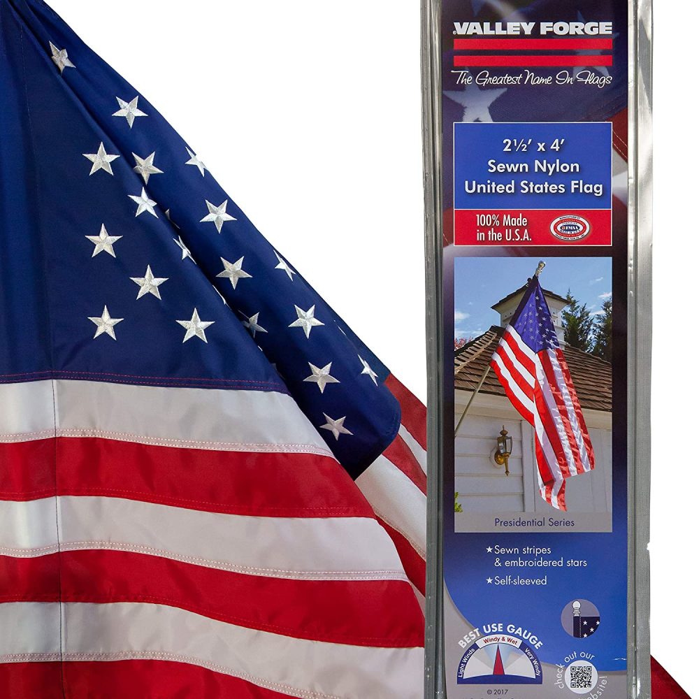 Valley Forge Flag 2-1/2 Ft. Width x 4 Ft. Height Nylon Sleeved United States Flag - Flockneti