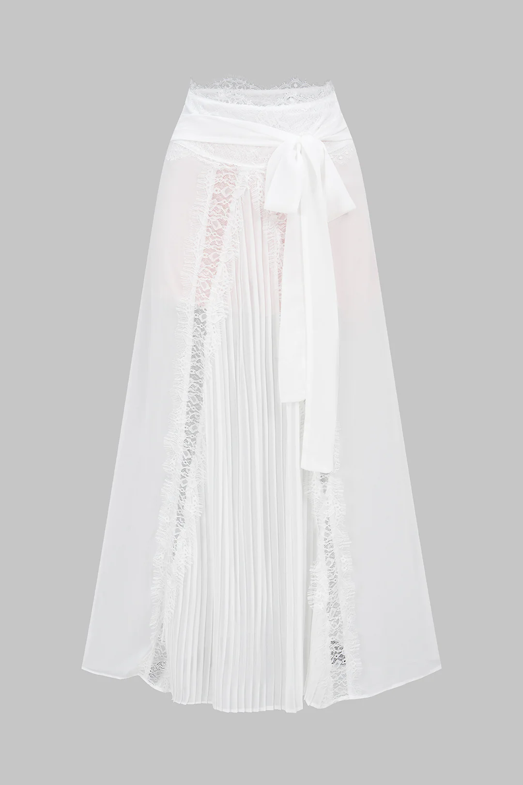 Lace Tie-Up Pleated Skirt - Flockneti