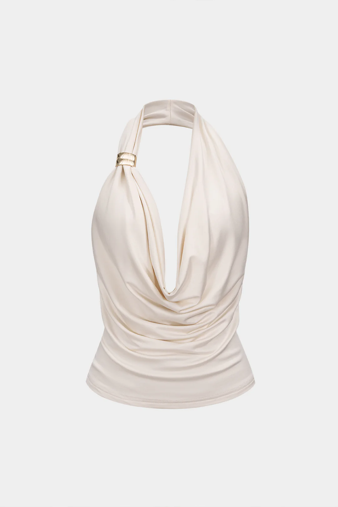 Halter Draped Cowl Neck Metallic Backless Tank Top - Flockneti