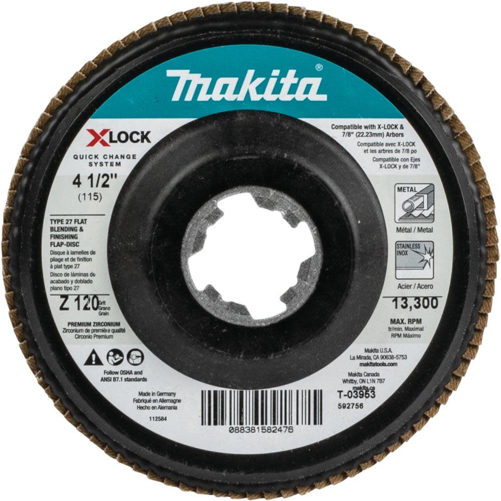 Makita X-LOCK 41/2″ 120 Grit Type 27 Flat Blending and Finishing Flap Disc for X-LOCK and All 7/8″ Arbor Grinders - Flockneti