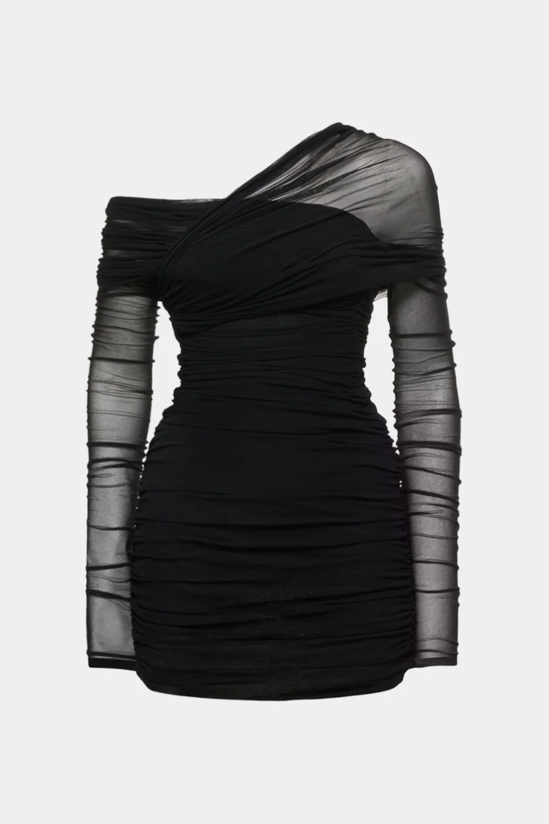 Plus Size Mesh One Shoulder Long Sleeve Mini Dress - Flockneti