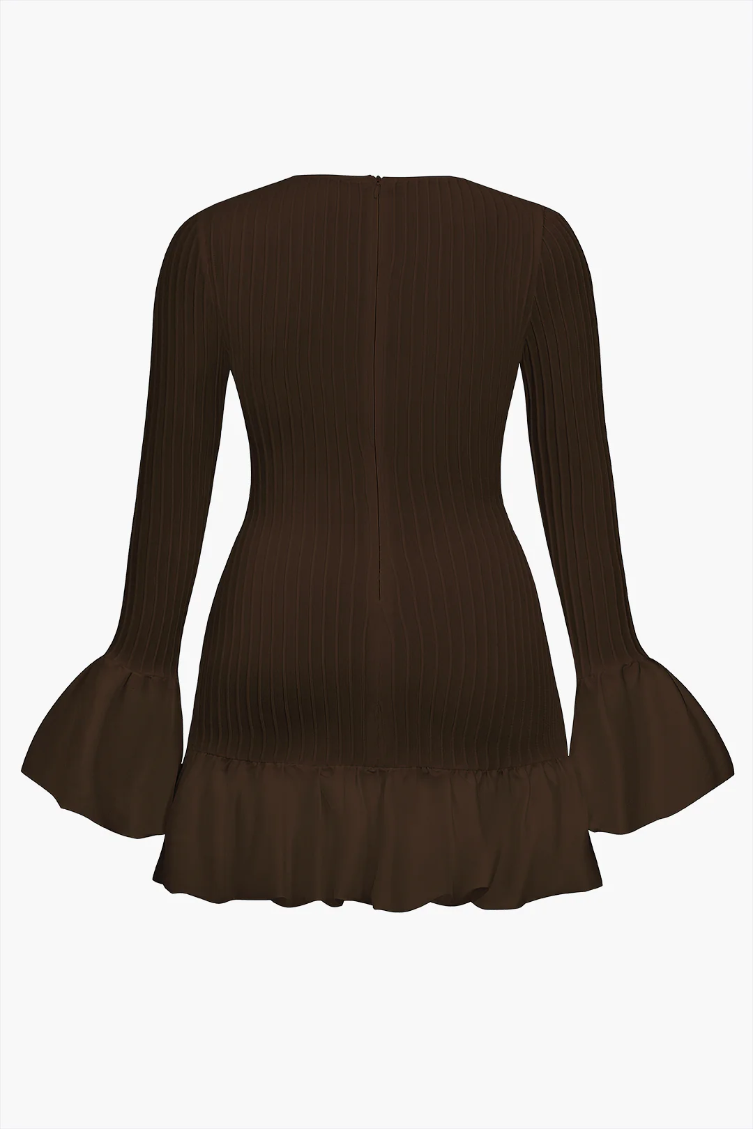 Plus Size Bell Sleeve Ruffle Hem Ribbed Dress - Flockneti