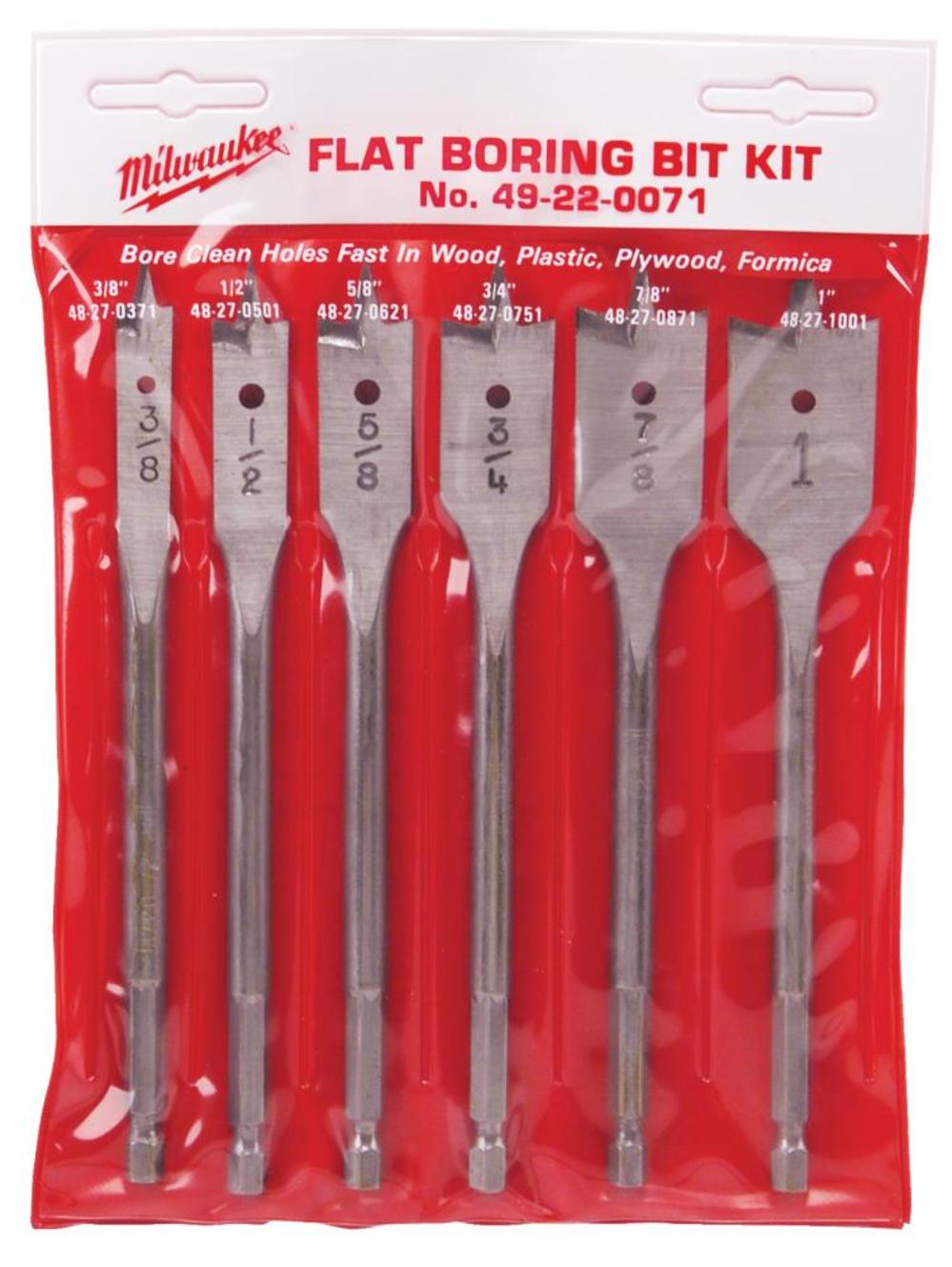 Milwaukee 6 Piece Universal Flat Boring Bit Kit - Flockneti