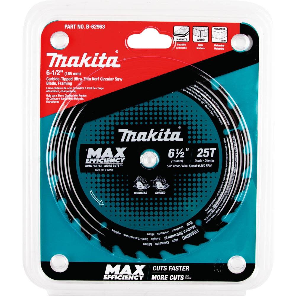 Makita 6-1/2″ 25T Carbide-Tipped Max Efficiency Circular Saw Blade Framing - Flockneti