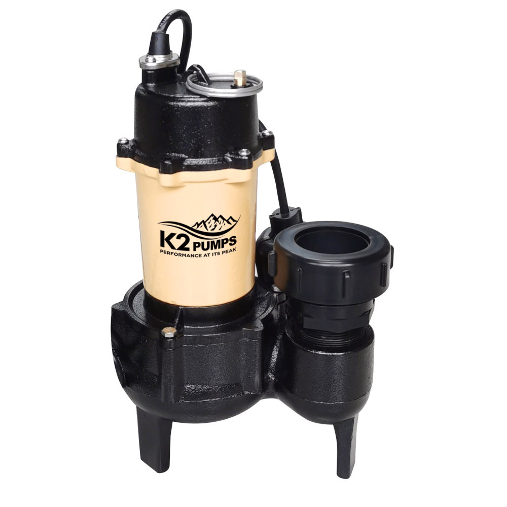 K2 Pumps Sewage Pump 1/2 HP Cast Iron with Piggyback Tethered Switch - Flockneti