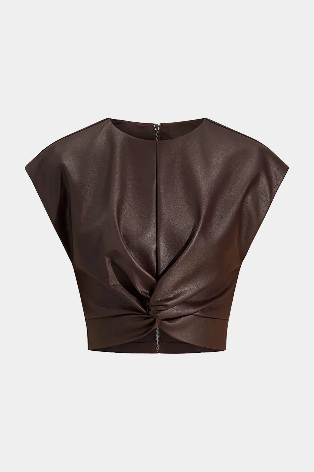 Faux Leather Zipper Twist Knot Tank Top - Flockneti