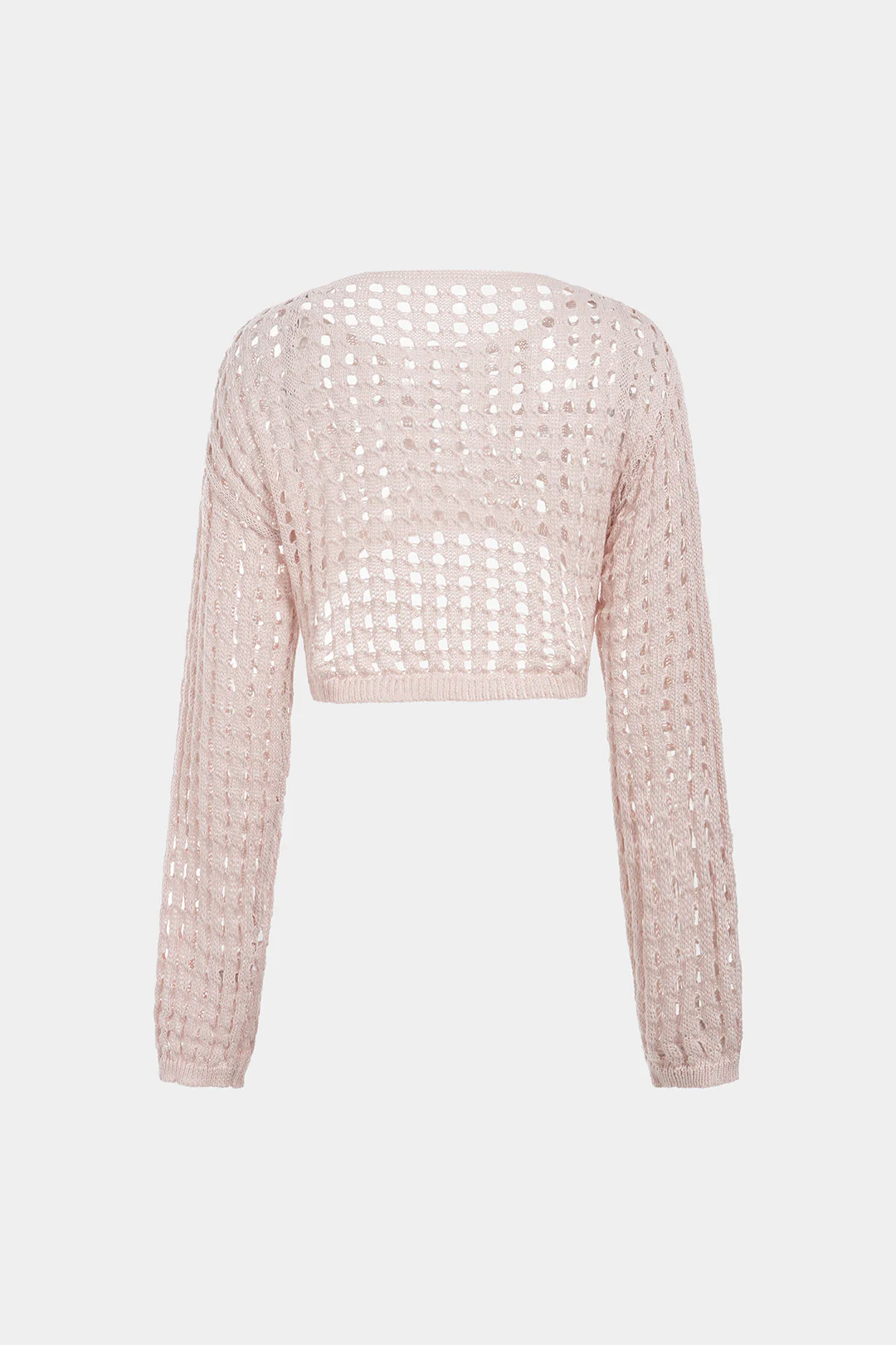 Knit Round Neck Hollow Out Long-Sleeve Cropped Top - Flockneti