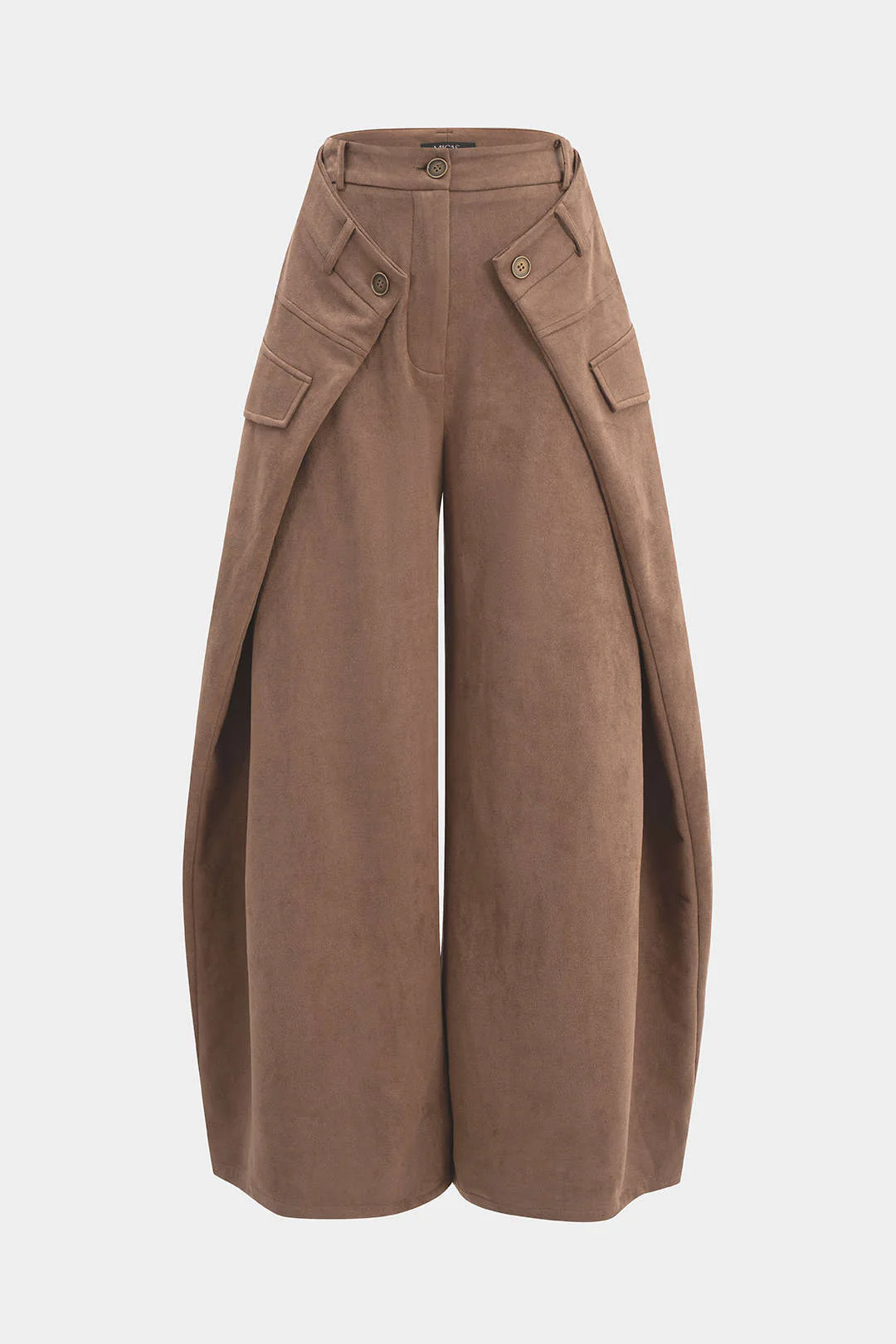 Suede Double Waistband Fake Pocket Straight Leg Pants - Flockneti