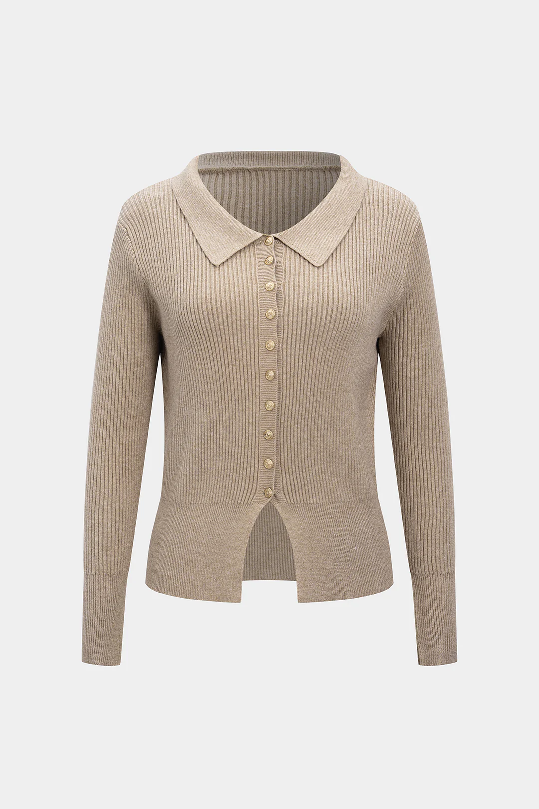 Knit Lapel Button Front Cardigan - Flockneti