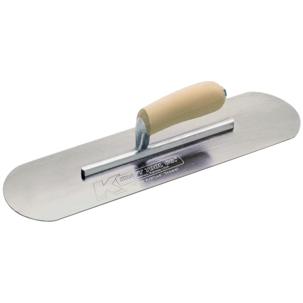 Kraft Tool Co 10 In. x 3 In. Carbon Steel Pool Trowel with Wood Handle On a Short Shank - Flockneti