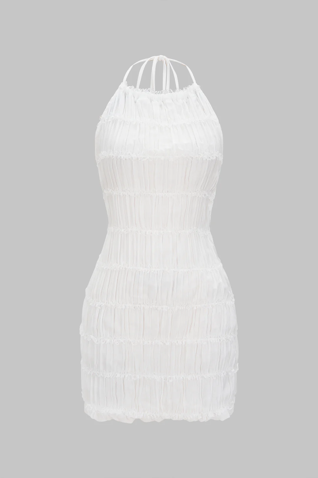 Halter Neck Chiffon Scallop Edge Backless Sleeveless Mini Dress - Flockneti