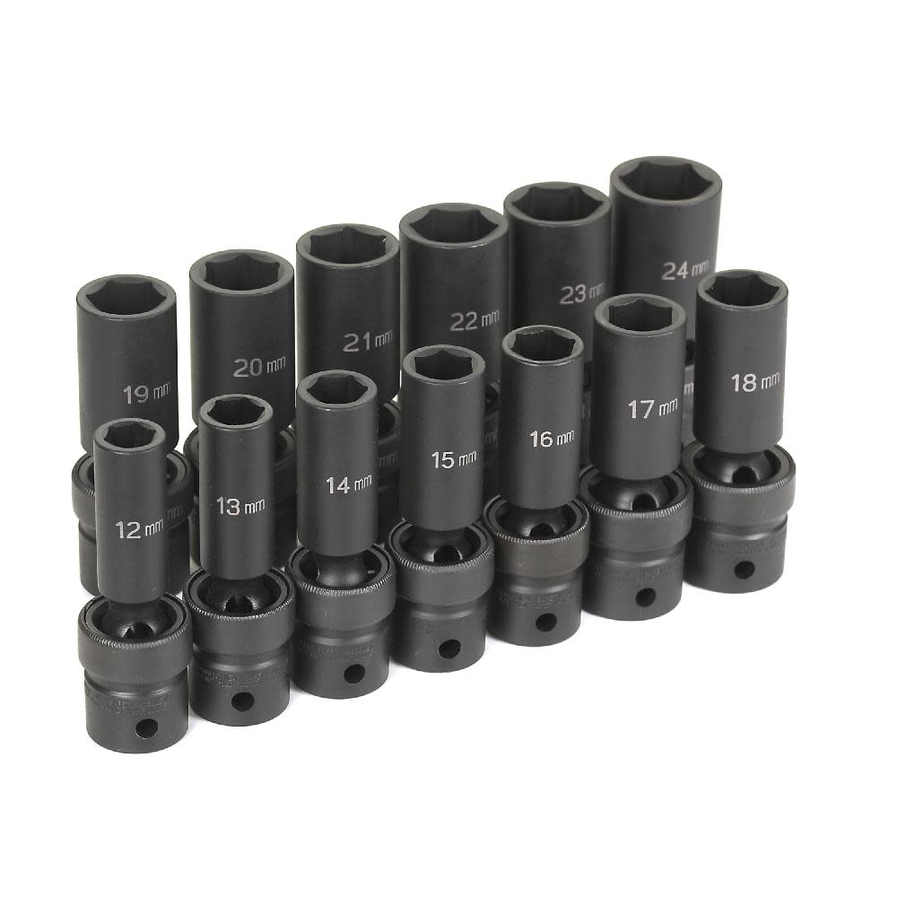 Grey Pneumatic 1/2″ Drive 13 Pc. Deep Length Metric Universal Set - Flockneti