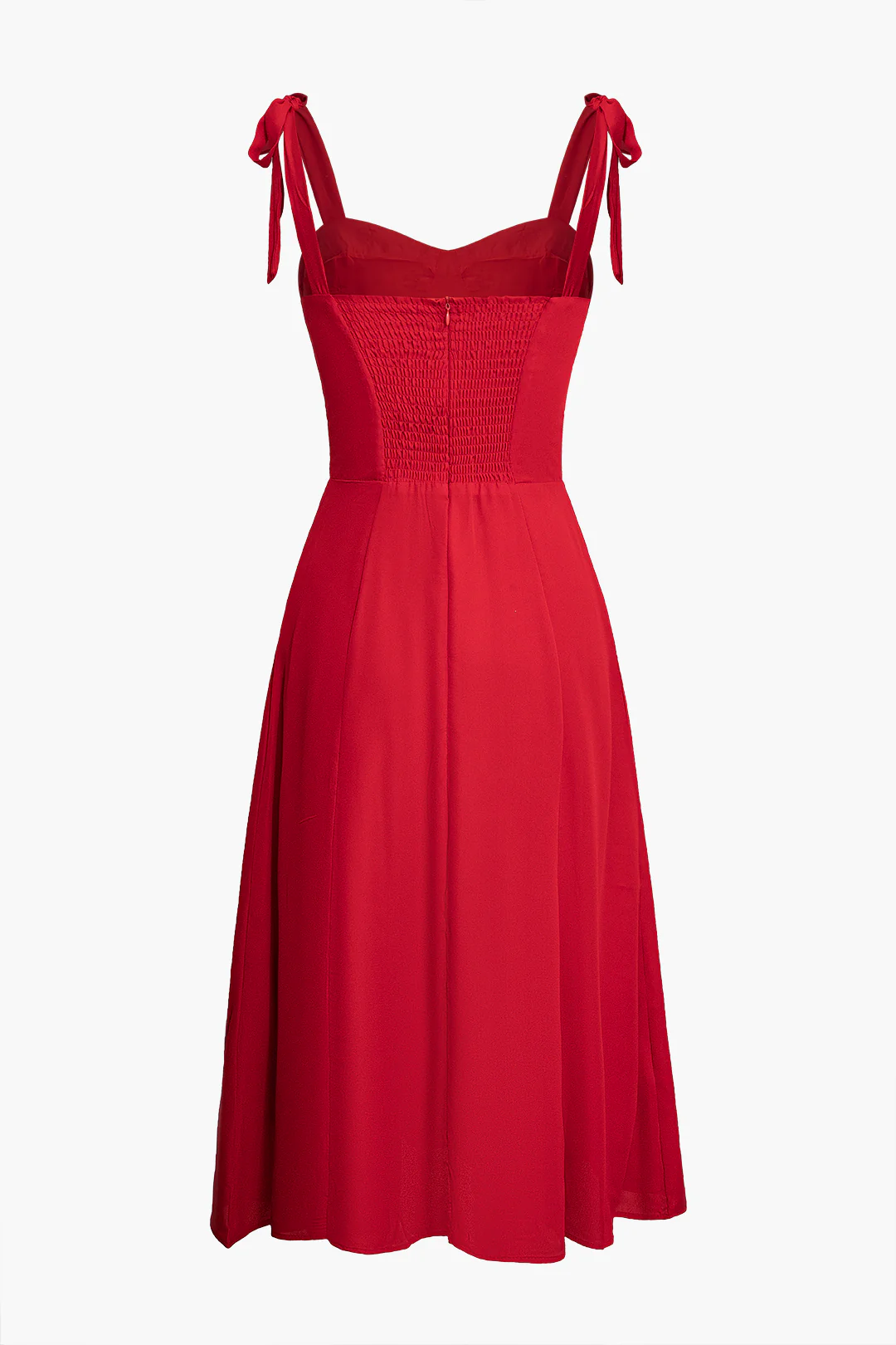 Tie Up Shirred Zipper Sleeveless Maxi Dress - Flockneti