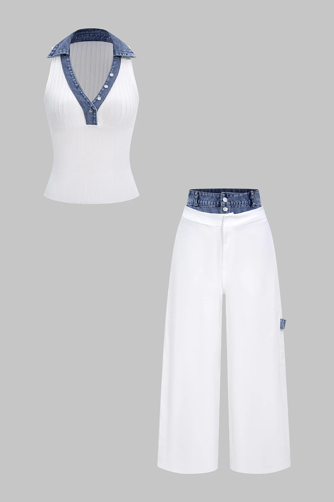 Patchwork V-Neck Tank Top - Flockneti