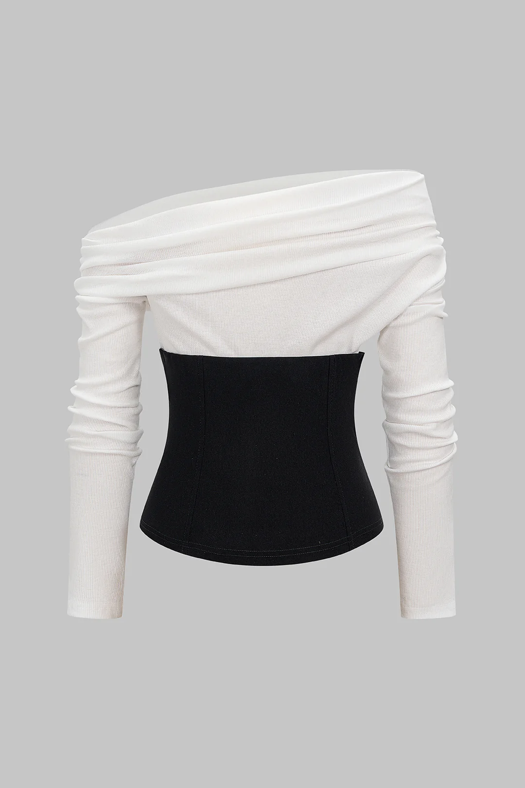 Contrast Patchwork Off Shoulder Long-Sleeve Top - Flockneti