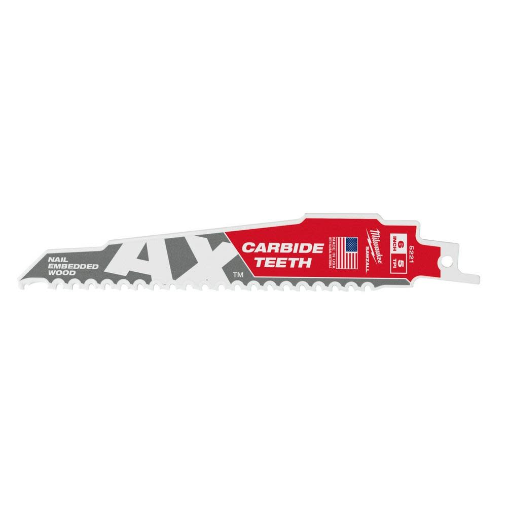 Milwaukee The Ax with Carbide Teeth SAWZALLBlade 6 in. 5T 3PK - Flockneti